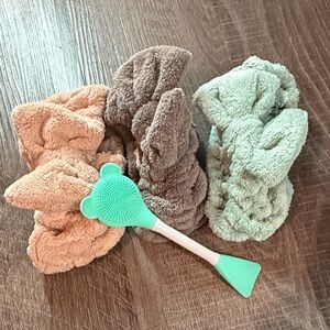 Kids Soft Bath Headbands and Brush Set - Mint, Brown, Peach